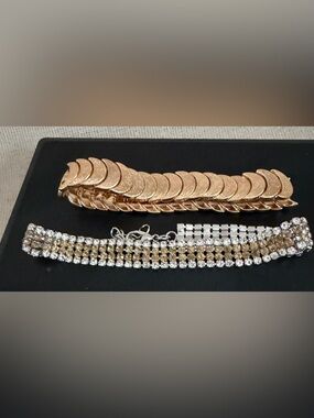 Gold-Tone Leaf Bracelet and Crystal Multi-Row Bracelet Set